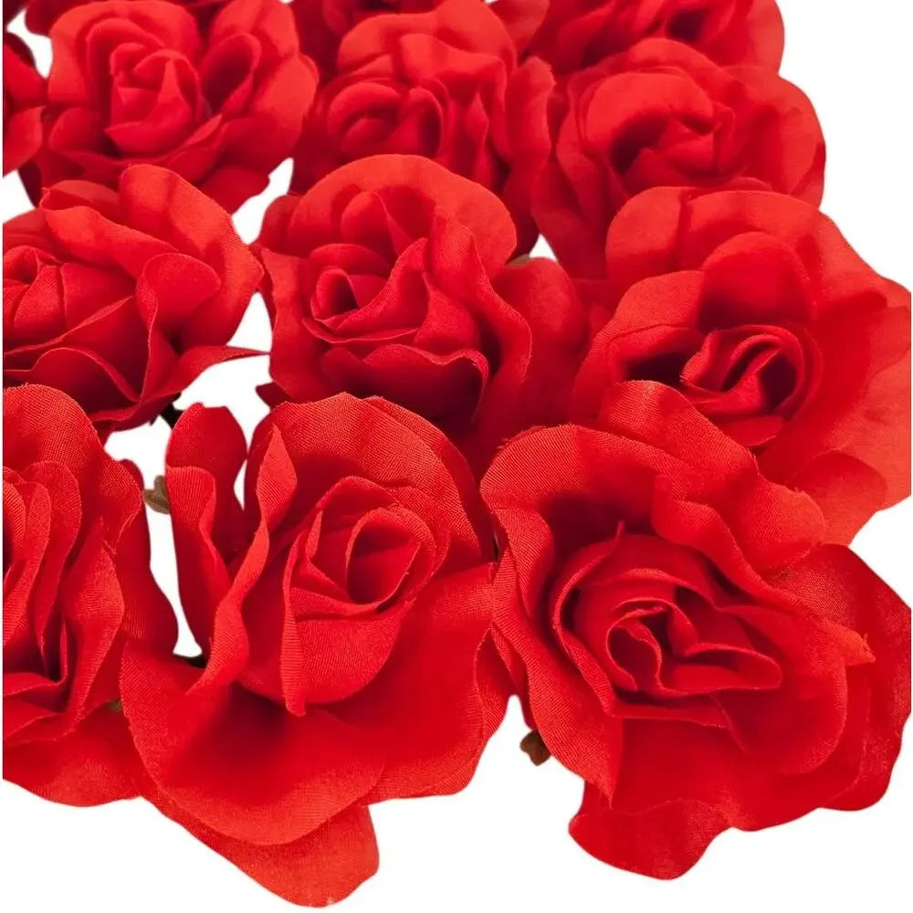 25 Red Silk Rose Heads Stemless Wedding Floral Craft DIY Wreaths 2.5in
